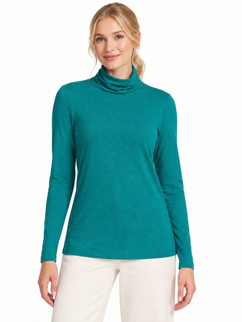 2/$30 Lands' End Lightweight Jersey Long Sleeve Turtleneck Aqua Surf XL #A4382
